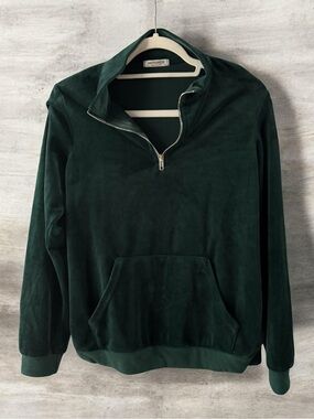 Hot Touch‎ Green Velour Feel Quarter Zip JacketWoman's Size Medium